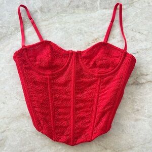 Red White Fox lace/mesh material corset top!